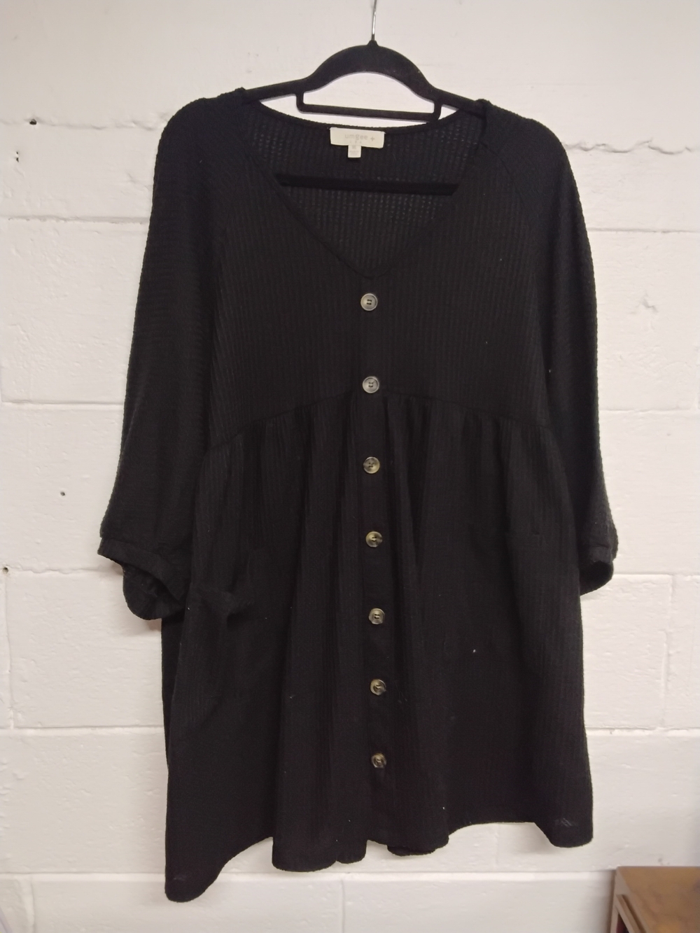 Umgee Black Button-Front Long Sleeve Tunic Dress
